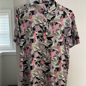 Bad Birdie Stylish Men's Golf Shirt with Pink and Green Pattern